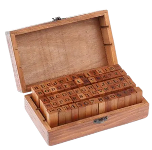 Vintage Letter Stamps with Lockable Wooden Box
