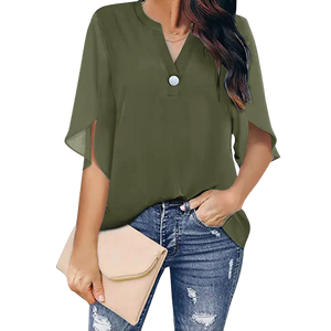 Elegant Casual V-neck Chiffon Shirt for Women