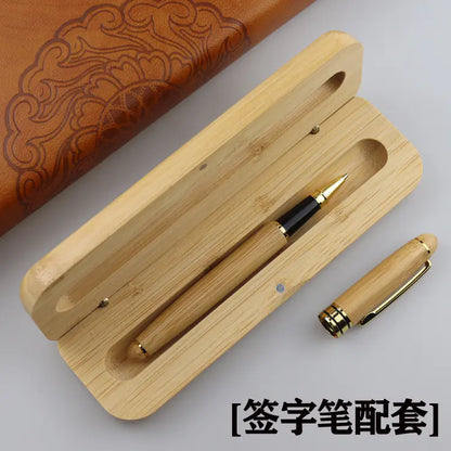 Bamboo Pen Box with Gel and Ballpoint Pens