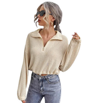 Drawstring Lapel Knitted Polo Shirt