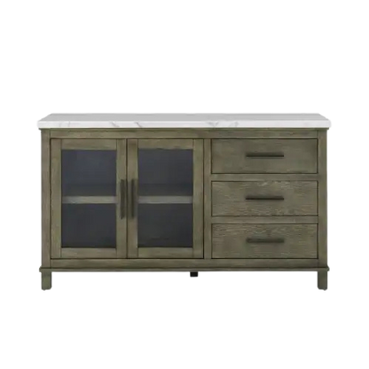 White Marble Top Server - Dark Brown