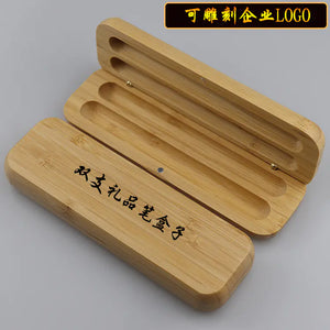 Bamboo Pen Box with Gel and Ballpoint Pens