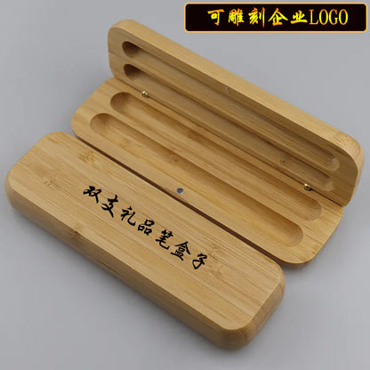 Bamboo Pen Box with Gel and Ballpoint Pens