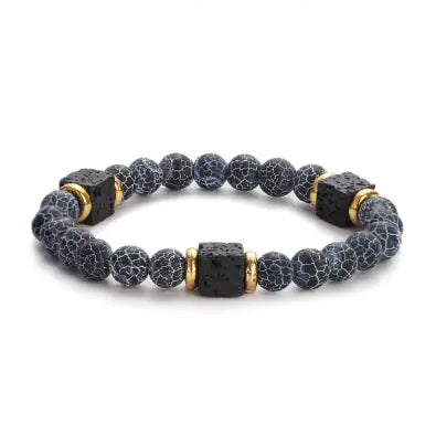 Men's Colorful Lava Stone Bracelet with Marble Beads