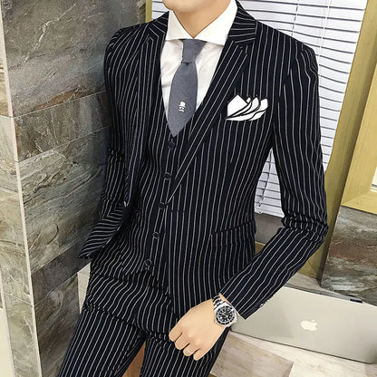 Men's Slim Fit Striped 3-Piece Suit