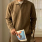 Vintage Polo Collar Buttoned Sweater for Men