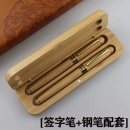 Bamboo Pen Box with Gel and Ballpoint Pens