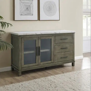 White Marble Top Server - Dark Brown