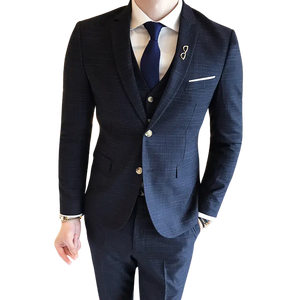 Men's Slim Fit Plaid Three-Piece Suit