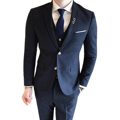 Men's Slim Fit Plaid Three-Piece Suit