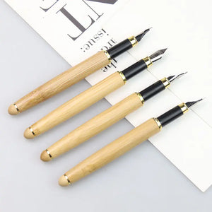 Bamboo Pen Box with Gel and Ballpoint Pens
