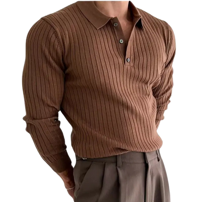 Men's Long Sleeve Knitted Polo Shirt Sweater