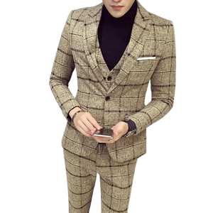 3-Piece Checkered Slim Suit