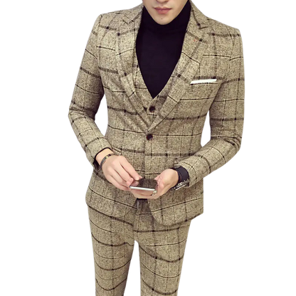 3-Piece Checkered Slim Suit
