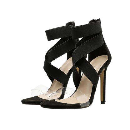 Transparent Strap High Heels with Elastic Bands
