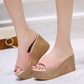 Womens Wedge Sandals with Sequins and Thick Platform