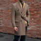 Men's Houndstooth Double-Breasted Long Polo Coat