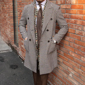 Men's Houndstooth Double-Breasted Long Polo Coat