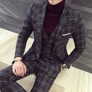 3-Piece Checkered Slim Suit