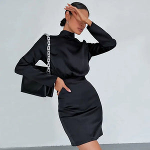 French Satin Waist Dress with Back Detail