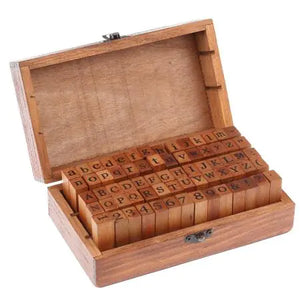 Vintage Letter Stamps with Lockable Wooden Box
