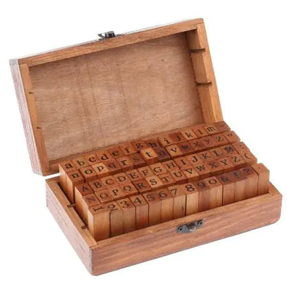 Vintage Letter Stamps with Lockable Wooden Box