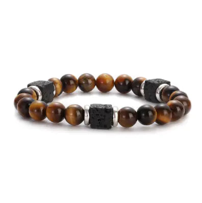 Men's Colorful Lava Stone Bracelet with Marble Beads