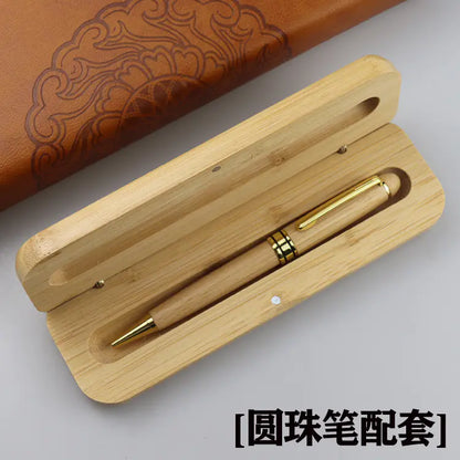 Bamboo Pen Box with Gel and Ballpoint Pens